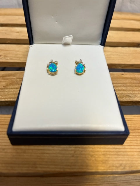 10K Blue Opal Earrings